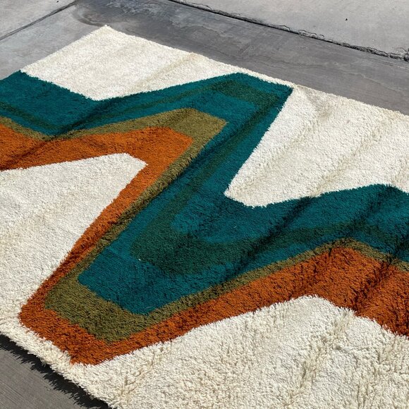 60's EKSPORT WILTON Lightening UNUSED Mid Century Modern Rya Danish Rug Wool - Picture 6 of 7